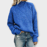 Freya | Women's Knitted Sweater with High Collar and Cable Pattern