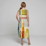 Edith | Sleeveless Geometric Print Midi Dress with Pockets