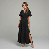 Willow | Elegant Maxi Dress with Deep V-Neck and Side Split