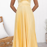 Lucy | Yellow V-Neck Maxi Dress with Pleated Design
