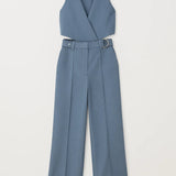Jasmine | Women’s Two-Piece Set with Sleeveless Wrap Top & D-Ring Trousers – Modern & Refined