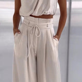 Aurora | Satin Two-Piece Set with Halter Top and Wide-Leg Trousers
