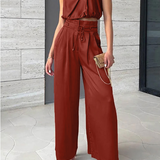 Aurora | Satin Two-Piece Set with Halter Top and Wide-Leg Trousers