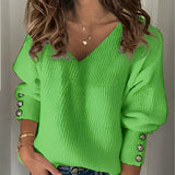 Evelyn | Women's V-Neck Jumper with Relaxed Fit and Sleeve Button Details
