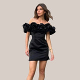 Celandine | Elegant Off-Shoulder Cocktail Dress with Ruffles