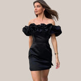 Celandine | Elegant Off-Shoulder Cocktail Dress with Ruffles