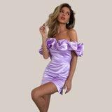 Celandine | Elegant Off-Shoulder Cocktail Dress with Ruffles