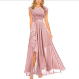 Calista | Elegant A-Line Maxi Dress with Lace Ruffle Detail