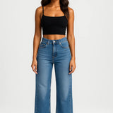 Hazel | High-Waisted Wide-Leg Jeans with Raw Hem – Casual Denim Look