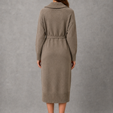 Florence | Women's Turtleneck Knit Dress with Button Details and Tie Waist