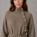 Florence | Women's Turtleneck Knit Dress with Button Details and Tie Waist