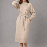Florence | Women's Turtleneck Knit Dress with Button Details and Tie Waist