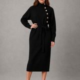 Florence | Women's Turtleneck Knit Dress with Button Details and Tie Waist