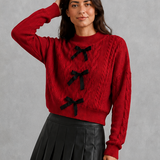 Penelope | Women's Cable Knit Cardigan with Bow Tie Front