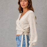 Matilda | Women's V-Neck Wrap Knit Jumper with Tie Waist and Long Sleeves