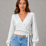 Matilda | Women's V-Neck Wrap Knit Jumper with Tie Waist and Long Sleeves