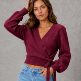 Matilda | Women's V-Neck Wrap Knit Jumper with Tie Waist and Long Sleeves