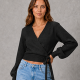 Matilda | Women's V-Neck Wrap Knit Jumper with Tie Waist and Long Sleeves