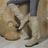 Women's Knee High Slouchy Boots with Low Block Heel