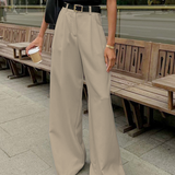 Women's Pleated Front Wide Leg Trousers with Belt
