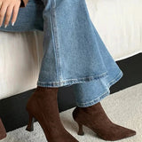 Women's Pointed Toe Suede Sock Ankle Boots with Kitten Heel