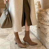 Women's Pointed Toe Suede Sock Ankle Boots with Kitten Heel