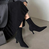 Women's Pointed Toe Suede Sock Ankle Boots with Kitten Heel