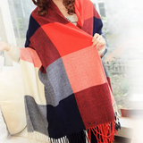 Women's Cashmere-Feel Check Scarf with Fringe – Tartan Blanket Scarf for Winter