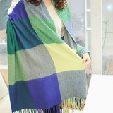 Women's Cashmere-Feel Check Scarf with Fringe – Tartan Blanket Scarf for Winter