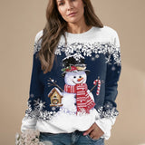 Women's Snowman Print Christmas Jumper – Festive Winter Sweatshirt, Crew Neck