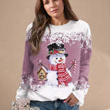 Women's Snowman Print Christmas Jumper – Festive Winter Sweatshirt, Crew Neck