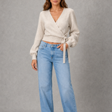 Matilda | Women's V-Neck Wrap Knit Jumper with Tie Waist and Long Sleeves