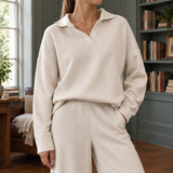 Women's Wide Leg Two Piece Set with Polo Collar