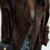 Sophie | Women's Long Suede Trench Coat with Elegant Tailored Fit