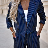 Freya | Women's Striped Blazer and Trousers Set