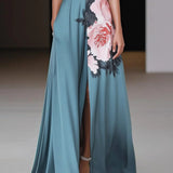Maren | Floral A-Line Maxi Dress with Side Slit
