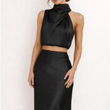 Violet | Satin Halter Neck Co-ord Set with Maxi Skirt