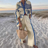 Isabelle | Women's Two-Piece Set with Maritime Print & Loose Fit