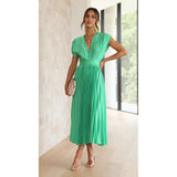 Vivienne | Elegant V-Neck Midi Dress with Pleated Skirt