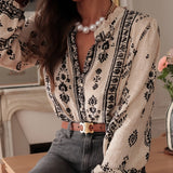 Adeline | Printed Beige Women's Blouse with Elegant Fit