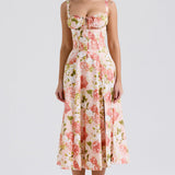 Margot | Pink Floral Lace-Up Side Split Midi Dress