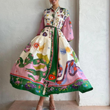 Junia | Vintage Print Maxi Dress with Polo Collar