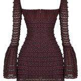 Rosalie | Elegant Brown Floral Lace Mini Dress with Drawstring Bust