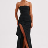 Scarlett | Strapless ruched maxi dress with high slit