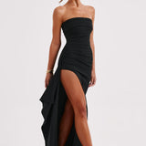 Scarlett | Strapless ruched maxi dress with high slit