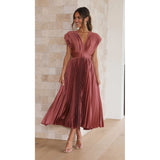 Vivienne | Elegant V-Neck Midi Dress with Pleated Skirt