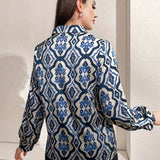 Evelina | Graphic Print Button-Up Blouse with Elegant Fit