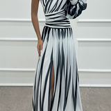 Delilah | One-shoulder maxi dress with subtle stripe detailing