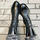 Women's Black Pointed Toe Lace-Up Boots with Block Heel – Leather-Look Ankle Boots, Autumn Winter