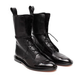 Women's Black Pointed Toe Lace-Up Boots with Block Heel – Leather-Look Ankle Boots, Autumn Winter